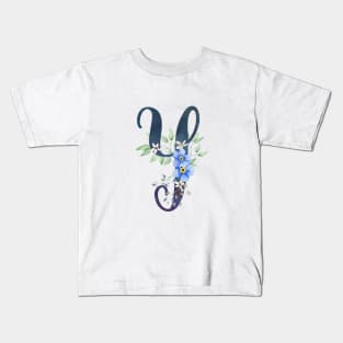 Floral Monogram Y Wild Blue Flowers Kids T-Shirt